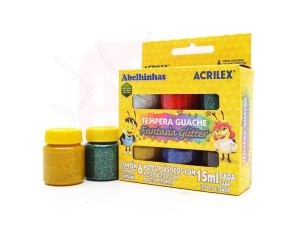 Tinta Guache 6 Cores 15ml Glitter - Acrilex