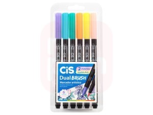 Caneta Brush Pen 6 Cores Pastel - Cis